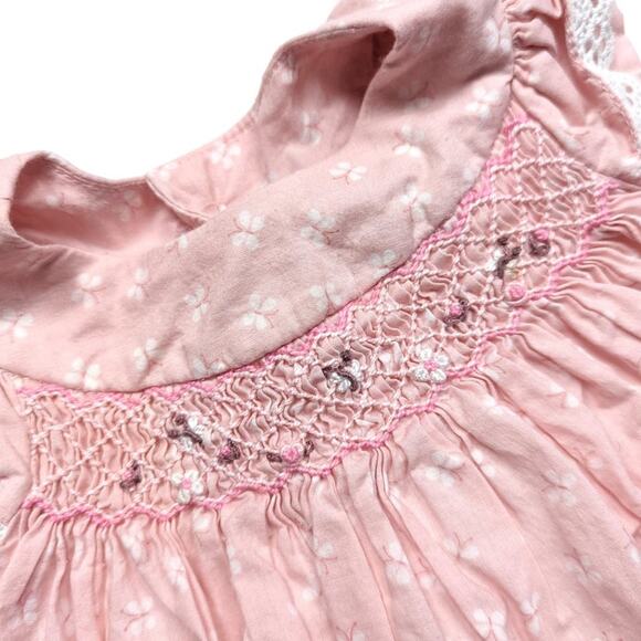 Luli & Me Dress Baby Girls Size 6m Blush Pink Butterfly Smocked Sundress - Picture 2 of 4